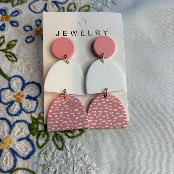 Geometric Boho Drop Acrylic Earrings Pink Cottagecore Barbiecore Feminine - Picture 2 of 4